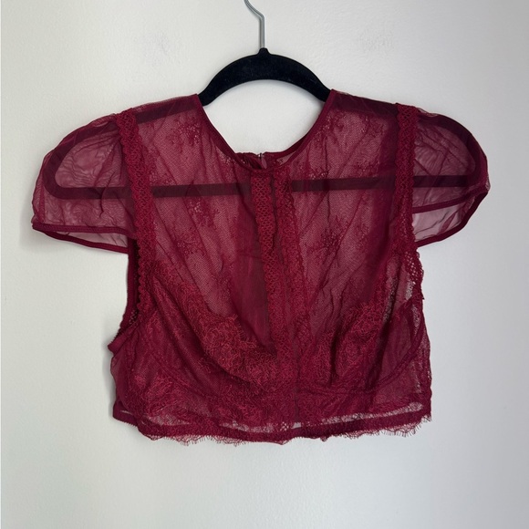 Victoria's Secret Tops - Victoria's Secret Red Sheer Crop Blouse